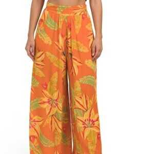 NWT Haute Hippie Two Piece Floral Orange Set Wide leg pants and top Size S